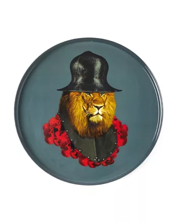 Plateau rond en métal de la marque française Gangzaï modèle Lion Quichotte issu de la collection Curiosito boutique de decoration Cercle Rouge Tours