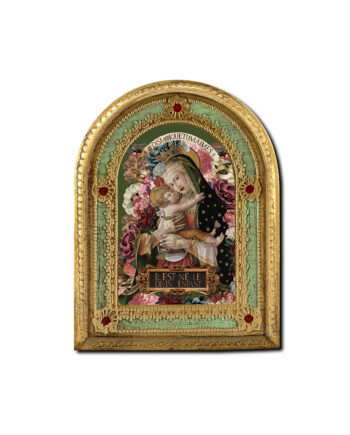 Tablette religieuse en bois avec dorure fabriquée en Italie, visuel "Le Divin Enfant" issue de la collection Voglio Bene 2024