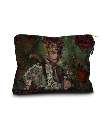 Trousse make up bag Volgio Bene "Sultan" en velours de polyester italien, inspirée du style baroque rococo et Art déco. Élégance et raffinement pour vos essentiels beauté