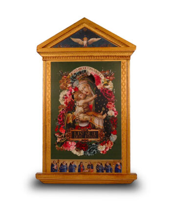 Superbe Tablette religieuse en bois avec dorure fabriquée en Italie, visuel "Le Divin Enfant" format A3 issue de la collection Voglio Bene 2025