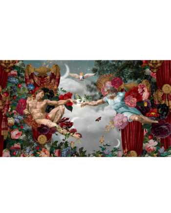 Magnifique Tenture Murale Voglio Bene, visuel "La Création D'adam" design Bénédicte Piccolillo pour la marque de décoration française Voglio Bene - Format 80x140 cm ou 140x250 cm Collection 2025 Decoration murale neo rococo, baroque, art deco