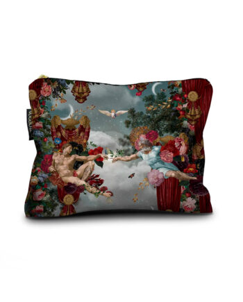 Trousse make up bag Volgio Bene "La création d'Adam" en velours de polyester italien, inspirée du style baroque rococo et Art déco. Élégance et raffinement pour vos essentiels beauté