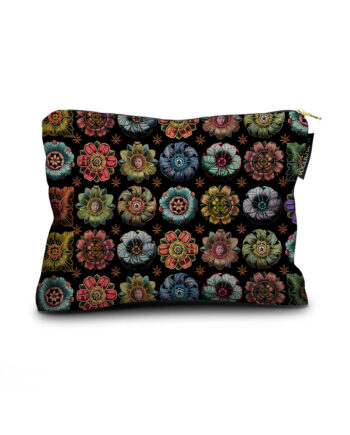 Trousse make up bag Volgio Bene "Rosaces" en velours de polyester italien, inspirée du style baroque rococo et Art déco. Élégance et raffinement pour vos essentiels beauté