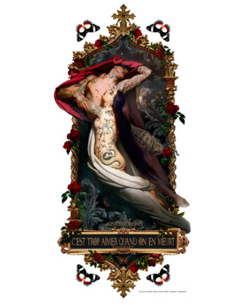 Superbe Collage style street art de la collection 2025 Voglio Bene "Paolo et Francesca" – Papier peint lisse mat sans PVC, format 65x129cm (290gr/m²), à découper soi-même avec colle activable à l'eau. Personnalisez vos murs !