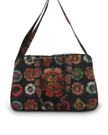 Joli sac de Voyage Voglio Bene en toile de polyester renforcée et imperméable visuel "Rosaces", 2 anses imprimées, livré avec sangles. Confectionné en Italie. Marque française de décoration d'inspiration baroque