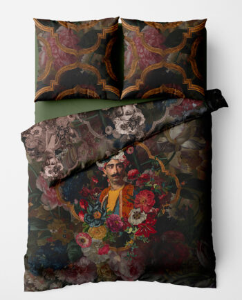 Magnifique parure de lit "Hassan" Voglio Bene style rococo baroque – housse de couette 220×240 cm et 2 taies 65×65 cm en percale 100 % coton fabriquée en italie