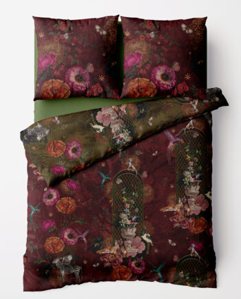 Magnifique parure de lit "Le Zoo" Voglio Bene style rococo baroque – housse de couette 220×240 cm et 2 taies 65×65 cm en percale 100 % coton fabriquée en italie