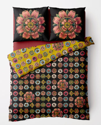 Magnifique parure de lit "Rosaces" Voglio Bene style rococo baroque – housse de couette 220×240 cm et 2 taies 65×65 cm en percale 100 % coton fabriquée en italie