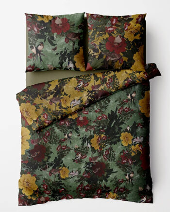 Magnifique parure de lit "Les Oiseaux" Voglio Bene style rococo baroque – housse de couette 220×240 cm et 2 taies 65×65 cm en percale 100 % coton fabriquée en italie