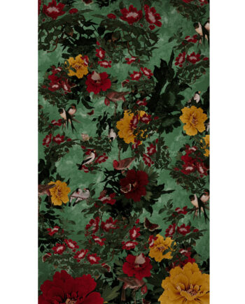 Magnifique Tenture Murale Voglio Bene, visuel "Les Oiseaux" design Bénédicte Piccolillo pour la marque de décoration française Voglio Bene - Format 80x140 cm et 140x250Collection 2026 Decoration murale neo rococo, baroque, art deco